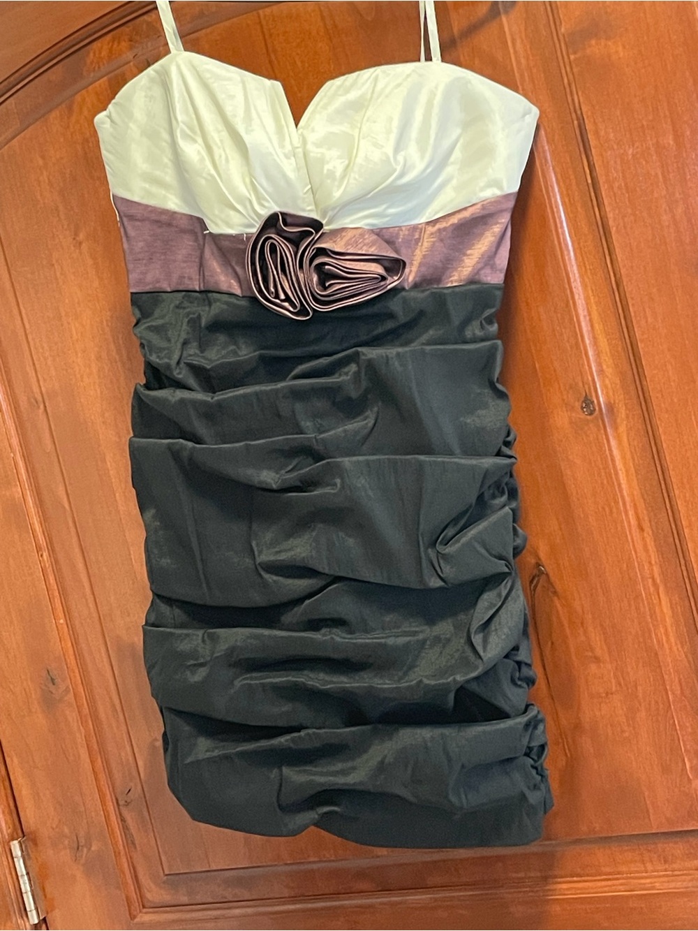 City Triangles Ivory, Mauve & Black Strapless Ruched Cocktail Dress